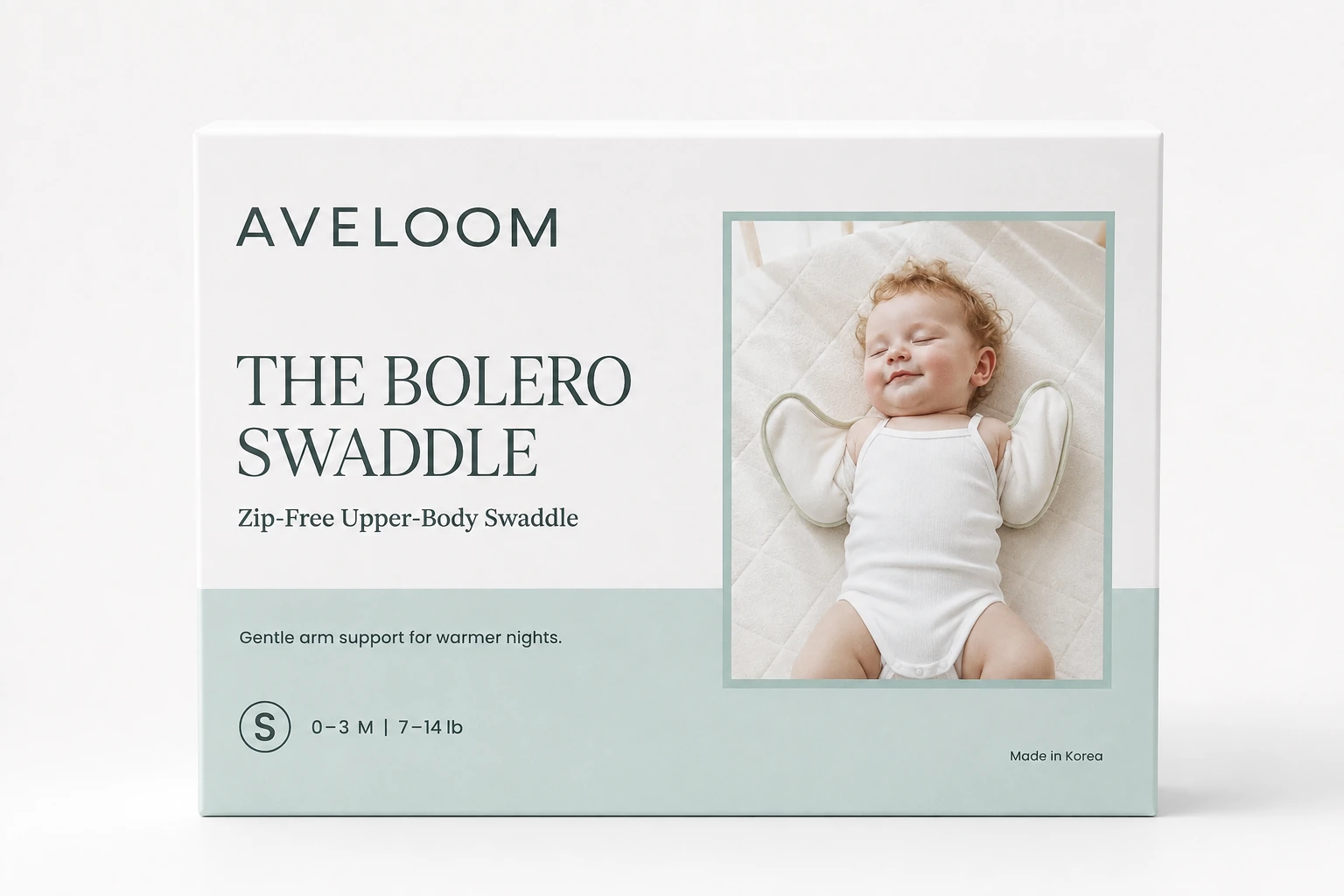 AVELOOM The Bolero Swaddle packaging, size S shown
